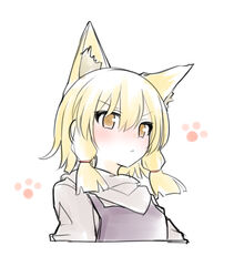  :&lt; absurdres animal_ear_fluff animal_ears blonde_hair blush cat_ears commentary_request cropped_torso female furrowed_brow hair_between_eyes highres kemonomimi_mode looking_at_viewer medium_hair moriya_suwako no_headwear shiki_karin simple_background solo touhou upper_body v-shaped_eyebrows vest white_background yellow_eyes 