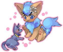  2008 3_toes ambiguous_gender anubis_(neopets) ass blue_body blue_eyes blue_fur blush brown_body brown_fur digital_media_(artwork) duo feet feral fur grey_body grey_fur jumpstart_games kemono looking_at_another lying mouth_closed neck_tuft neopet_(species) neopets on_side open_mouth open_smile orange_eyes pawpads paws petpet_(neopets) shaded simple_background sitting smile snowflake suppainu three-quarter_view toes tongue tongue_out tuft xweetok 