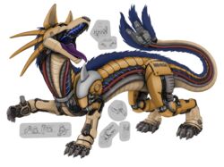  2020 5_toes alpha_channel ambiguous_gender arm_spikes barefoot big_ears black_markings black_nose black_sclera blue_body blue_eyes blue_fur blue_mane canid canine cheek_spikes claws digital_drawing_(artwork) digital_media_(artwork) digitigrade dragon english_text facial_spikes fangs feet feral fur fur_tuft glowing grey_claws grey_text half-closed_eyes head_tuft hi_res hybrid long_tail looking_at_viewer looking_down machine mammal mane markings metal metallic_body multicolored_body mythological_creature mythological_scalie mythology narrowed_eyes nude open_mouth paws purple_tongue quadruped raised_foot raised_paw robot scales scalie science_fiction sharp_teeth shoulder_spikes side_view simple_background solo spikes spikes_(anatomy) standing tail tail_mouth tail_tuft taluthus tan_body tan_scales teeth text three-quarter_view toes tongue tongue_out transparent_background tuft unusual_anatomy unusual_tail verkele wide_eyed wingless_dragon yellow_body yellow_scales 