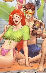  beach bikini cyclops_(x-men) david_nakayama fully_clothed jean_grey marvel marvel_comics marvel_girl phoenix_(x-men) pool scott_summers swimsuit x-men 