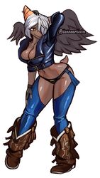  2024 9:16 angel_(king_of_fighters) anthro artist_name boots bottomwear breasts broken_wing brown_body brown_scales cleavage clothed clothing cosplay crossover crossover_cosplay dannoartista digital_drawing_(artwork) digital_media_(artwork) dinosaur extinct eyelashes feathered_wings feathers female fingerless_gloves fingers footwear gloves goodbye_volcano_high hair hair_over_eye hand_behind_head handwear head_crest hi_res hotpants jacket king_of_fighters mtf_crossgender naser_(gvh) nasera one_eye_obstructed prehistoric_species pterodactylus pterosaur reptile rule_63 scales scalie short_hair short_tail shorts silver_hair simple_background skimpy smile solo tail topwear watermark white_background wings yellow_eyes 