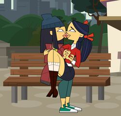  asian asian_female die eyes_rolling_back fully_clothed kissing kitty_(tdi) mk_(tdi) pennsatucky safe sitting_on_lap the_ridonculous_race total_drama_island total_drama_island_(2023) yuri 