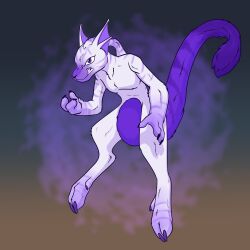  3_fingers absurd_res ambiguous_gender anthro claws fingers foxenawolf fur generation_1_pokemon glowing hi_res legendary_pokemon mewtwo nintendo pokemon pokemon_(species) purple_body purple_eyes purple_fur solo tail 