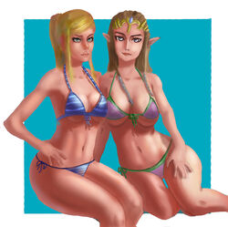  2girls bikini crossover female female_only gobtra human hylian interspecies metroid multiple_females nintendo princess_zelda samus_aran the_legend_of_zelda zelda_(twilight_princess) 