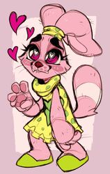  &lt;3_eyes anthro bite biting_lip blush cartoon_network chowder_(series) clothed clothing dress earband female fur gesture heart hi_res lagomorph leporid letterbox looking_at_viewer love mammal panini_(chowder) pink_body pink_fur rabbit smile solo southpauz waving whiskers 