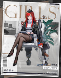  6p62 6p62_(6p62&#039;s_offer)_(girls&#039;_frontline) 6p62_(girls&#039;_frontline) barcode black_footwear black_hat black_jacket black_pantyhose blue_eyes blue_shorts breasts buckle chair character_doll character_name chest_strap closed_mouth commentary company_name copyright_name crossed_legs english_commentary epaulettes female full_body garrison_cap girls&#039;_frontline gold_trim hair_between_eyes hair_ornament hairclip hat high_collar high_heels highres jacket jacket_on_shoulders lanyard large_breasts long_hair long_sleeves looking_at_viewer office_lady official_alternate_costume official_art own_hands_clasped own_hands_together pantyhose paperclip plant potted_plant promotional_art red_hair second-party_source shirt shorts sitting smile snap-fit_buckle solo tablet_pc thigh_strap very_long_hair watch white_shirt wristwatch yoyo_(550098) 