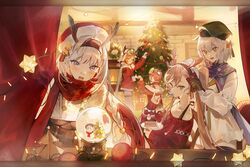  5girls antlers aqua_eyes artist_request badge bandaid bandaid_on_face bandaid_on_nose baseball_cap blue_eyes blue_scarf blush breasts button_badge cake cake_slice christmas christmas_lights christmas_ornaments christmas_star christmas_sweater christmas_tree christmas_wreath collarbone curtains de_lisle_(girls&#039;_frontline) de_lisle_(weaving_starlight)_(girls&#039;_frontline) fake_antlers fire fireplace food fork fur-trimmed_jacket fur_trim girls&#039;_frontline giving goggles goggles_on_head green_eyes green_headwear hairband halterneck hat hat_bell heterochromia highres holding holding_plate horns indoors jacket ksvk_(beneath_layers_of_snow)_(girls&#039;_frontline) ksvk_(girls&#039;_frontline) long_hair long_sleeves looking_at_viewer lusa_(girls&#039;_frontline) lusa_(reindeer_latte)_(girls&#039;_frontline) mpk_(girls&#039;_frontline) mpk_(soaring_fire_on_ice)_(girls&#039;_frontline) mpl_(girls&#039;_frontline) mpl_(leaping_red_on_frost)_(girls&#039;_frontline) multiple_girls oerba_yun_fang official_alternate_costume official_art official_wallpaper open_mouth orange_hair pink_hair plate red_curtains red_headwear red_jacket red_scarf reindeer_antlers santa_hat scarf short_hair smile snow_globe snowman stellated_octahedron third-party_source twintails underbust utensil_in_mouth v-shaped_eyebrows white_hair window wreath yellow_eyes 