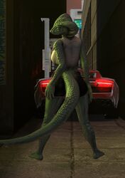  3d_(artwork) absurd_res altelier_t anthro ass breasts car city city_background clothed clothing cobra digital_media_(artwork) female hi_res long_tail looking_at_viewer petruz_(copyright) reptile scalie snake snake_(petruz) solo source_filmmaker_(artwork) tail vehicle 