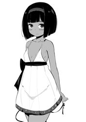  black_hair blunt_bangs blush bob_cut breasts cowboy_shot dark-skinned_female dark_skin dress duplicate egyptian_clothes egyptian_loli_(surio) female female_child happy lolicon looking_at_viewer monochrome original pixel-perfect_duplicate smile solo surio 