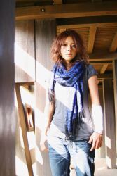  bandage denim highres jeans pants photo saki scarf shirt t-shirt tshirt 