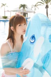  bikini_top highres inflatable_dolphin inflatable_toy miniskirt ogura_yuko ogura_yuuko photo plaid polka_dot polka_dots pool skirt 