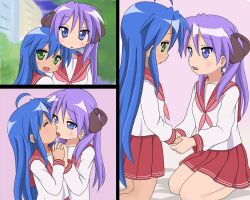  banned_artist hiiragi_kagami izumi_konata kissing lucky_star mole mole_under_eye mountain_pukuichi multiple_girls ryouou_school_uniform school_uniform serafuku yuri 