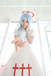  blue_hair cosplay highres kouno_tooru kouzuki_suzuka nurse nurse_uniform photo princess_princess 