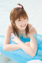  bikini_top highres inflatable_dolphin inflatable_toy miniskirt ogura_yuko ogura_yuuko photo plaid polka_dot polka_dots pool skirt 