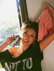  alcohol ando_sayaka beer photo shirt t-shirt towel tshirt 