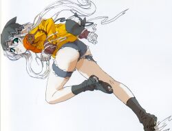  boots green_eyes highres jingai_makyou kaze_no_ushiro_wo_ayumumono_(kazeko) pointy_ears white_hair 