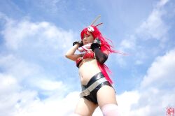  arm_warmers armwarmers bikini_top boots chopsticks cosplay fingerless_gloves gloves kudou_rou photo red_hair red_hair scarf shorts tengen_toppa_gurren-lagann tengen_toppa_gurren_lagann thigh-highs thighhighs yoko_littner yoko_littner 