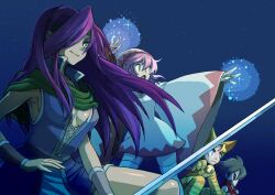  androgynous blonde_hair blue_eyes breasts butz_klauser cleavage duplicate faris_scherwiz final_fantasy final_fantasy_5 green_eyes green_hair hood kimimaru krile_mayer_baldesion kuroboshi_kouhaku lenna_charlotte_tycoon magic night pink_hair purple_hair reverse_trap smile sword thigh-highs thighhighs tomboy weapon white_mage whitemage 