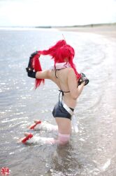  arm_warmers armwarmers ass beach bikini_top boots chopsticks cosplay fingerless_gloves gloves kudou_rou ocean photo red_hair red_hair scarf shorts tengen_toppa_gurren-lagann tengen_toppa_gurren_lagann thigh-highs thighhighs wet yoko_littner yoko_littner 