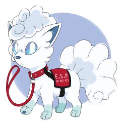  absurd_res alolan_form alolan_vulpix ambiguous_gender canid canine clothing collar english_text feral frown fur generation_7_pokemon hi_res hometownunova leash mammal multi_tail nintendo pokemon pokemon_(species) regional_form_(pokemon) service_animal service_dog_harness simple_background solo tail text topwear vest white_body white_fur 