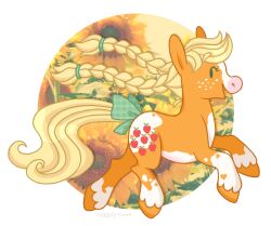  2022 accessory alpha_channel applejack_(mlp_g1) blonde_eyebrows blonde_mane bow_ribbon braided_mane clothing colored cutie_mark digital_drawing_(artwork) digital_media_(artwork) dot_eyes earth_pony equid equine eyebrows eyelashes feathering female female_feral feral flower freckled_face freckles fur furgonomics green_bow green_eyes green_hair_tie greengrizz hair_accessory hair_tie hasbro heart_(marking) hooves horse long_mane long_tail looking_back mammal mane markings mlp_g1 multicolored_body multicolored_fur my_little_pony open_mouth open_smile orange_body orange_fur orange_hooves pattern_clothing photo_background photography_(artwork) plaid plaid_bow plaid_clothing plant pony pre-g4 quadruped ribbons running shaded side_view simple_background smile solo sunflower tail tail_accessory tail_bow tail_ribbon transparent_background two_tone_body two_tone_fur unguligrade white_body white_fur yellow_tail 