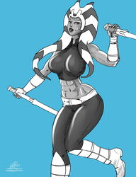  1girls 2023 2d abs ahsoka_tano alien alien_girl alien_humanoid athletic athletic_female big_ass big_breasts black_and_white blue_background boots bottom_heavy breasts busty clone_wars clothed clothed_female clothing crop_top curvaceous curvy curvy_figure dated digital_media_(artwork) eyebrows facial_markings female female_only fingerless_gloves fit fit_female footwear fully_clothed gloves headband headgear holding_object holding_sword holding_weapon horn hourglass_figure humanoid knee_boots large_ass large_breasts lightsaber looking_back looking_behind lower_body lucasfilm markings mature mature_female mavruda melee_weapon midriff pants partially_colored patreon plain_background science_fiction shirt shoes side_view sleeveless slim slim_waist solo standing star_wars the_clone_wars:_season_seven thick thick_hips thick_legs thick_thighs thighs thin_waist tight_clothing togruta top_heavy top_heavy_breasts upper_body url vambraces voluptuous watermark weapon wide_hips 