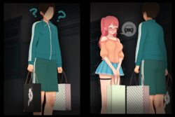  1girls 2023 2koma 3d :d ? alley bag blush breasts brown_eyes brown_hair cheating cheating_girlfriend closed_eyes clueless comic cuckold doggy_style faceless faceless_male female fringe hi_res high_resolution highres holding_bag implied_masturbation insertion multiple_views netorare ntr object_insertion open-mouth_smile open_mouth original pale-skinned_female petite pink_eyeshadow pink_hair shopping_bag sign skirt speech_bubble teenager tied_hair trembling twintails vaginal_object_insertion vaginal_penetration vyrus_smith 