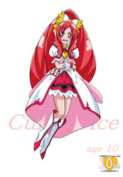  :d anniversary arudebido boots bow brooch character_name choker coat commentary_request copyright_name crossed_arms cure_ace dokidoki!_precure female frills full_body hairbow heart heart_brooch jewelry knee_boots long_hair madoka_aguri magical_girl open_mouth precure puffy_sleeves red_eyes red_hair red_skirt sidelocks skirt smile solo white_background wrist_cuffs 