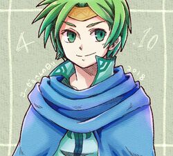  ! !! 1boy cape commentary_request green_eyes green_hair male_focus naacien shizeru_(tear_ring_saga) solo tear_ring_saga vestaria_saga 