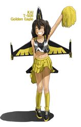  ^_^ abs aircraft airplane anyan_(jooho) bad_link black_hair cheerleader closed_eyes female flight_highschool grin highres image_sample kai_t-50_golden_eagle kneehighs mecha_musume military military_vehicle naver_sample personification pom_pom_(cheerleading) shadow skirt smile socks t-50_(flight_highschool) 