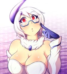  2015 absol alternate_species big_breasts blush breasts bust_portrait chest_tuft cleavage clothed clothing eyewear female fur generation_3_pokemon glasses gloves hair handwear hi_res human humanized humanoid looking_at_viewer makeup mammal mrsakai nintendo pokemon pokemon_(species) portrait red_eyes shirt short_hair solo topwear tuft white_hair 