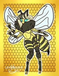  4_arms antennae_(anatomy) anthro arthropod bee curvy_figure female hi_res honey_bee hymenopteran insects lotusaur multi_arm multi_limb neck_tuft solo thick_thighs tuft voluptuous wings 