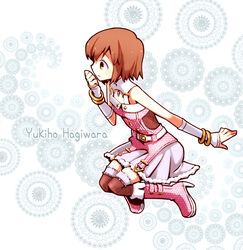  boots brown_hair character_name commentary_request female hagiwara_yukiho idolmaster idolmaster_(classic) nightea photoshop_(medium) pink_diamond_765_(idolmaster) pink_footwear short_hair solo 