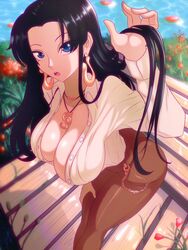  1girls 2023 big_ass big_breasts black_hair blue_eyes boa_hancock boob_window chains clothed earrings fanart female female_only gold_jewelry heart_necklace hips jewelry large_ass large_breasts light-skinned_female light_skin long_hair looking_at_viewer necklace one_piece opalisart pantyhose pirate pirate_girl thick_thighs thighs voluptuous voluptuous_female 