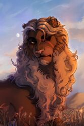  brown_body cloud detailed_background digital_media_(artwork) disney eye_scar facial_scar fan_character felid feral fur glamorous grey_body grey_fur grey_hair hair hi_res kombat300 lion male mammal moon outside pantherine pink_nose plant scar sky solo star the_lion_king white_body white_fur white_hair 