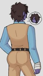  1boy ass big_ass big_butt brown_hair butt fat_ass fat_butt five_nights_at_freddy&#039;s fully_clothed huge_ass huge_butt male male_only michael_afton mixanprixa purple_skin sfw solo thick_ass thick_butt 