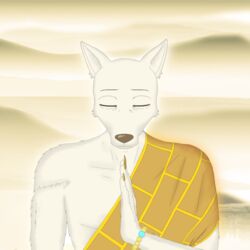  1:1 beads beastars buddhism canid canine canis closed_eyes cloud fog fur half_clothed hi_res humanoid legoshi_(beastars) light male mammal monk mountain photo_background photography_(artwork) prayer_beads rosary short_fur solo white_body white_fur wolf xdzy111 