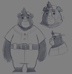  2022 anthro baseball_(sport) baseball_uniform bear biped brand_new_animal clothed clothing hat headgear headwear hi_res male mammal multiple_poses pose runxforest simple_background slightly_chubby sloth_bear_(brand_new_animal) solo sport sportswear studio_trigger uniform 