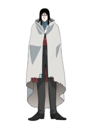  1boy black_eyes black_hair black_pants blazer cloak commentary_request crossed_arms fate_(series) formal full_body grey_cloak hair_between_eyes hazu_(schiro000) highres jacket long_hair lord_el-melloi_ii lord_el-melloi_ii_case_files male_focus pants simple_background solo suit waver_velvet white_background 