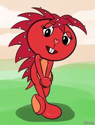  2022 anthro cpctail dandruff digital_drawing_(artwork) digital_media_(artwork) female flaky_(htf) fur happy_tree_friends hi_res looking_at_viewer mammal open_mouth porcupine quills_(anatomy) red_body red_fur rodent simple_background solo 