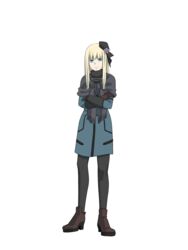  blonde_hair dress fate_(series) female fur-trimmed_sleeves fur_trim gloves green_eyes hair_ornament hazu_(schiro000) high_heels highres hime_cut jacket long_hair lord_el-melloi_ii_case_files pantyhose reines_el-melloi_archisorte scarf solo tilted_headwear 