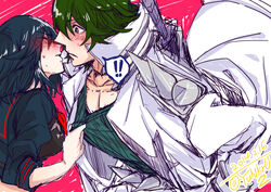  ! !! 1boy black_hair blush commentary_request couple female green_hair imminent_kiss kill_la_kill matoi_ryuuko sanageyama_uzu senketsu shirt_grab straight yunkru 