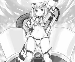  &gt;:) bad_id bad_twitter_id bikini blush commentary_request elbow_gloves fate/grand_order fate_(series) female gloves greyscale helena_blavatsky_(fate) helena_blavatsky_(swimsuit_archer)_(fate) helena_blavatsky_(swimsuit_archer)_(second_ascension)_(fate) monochrome navel nishimi_shin solo swimsuit thighhighs v-shaped_eyebrows 