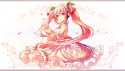  bad_id bad_pixiv_id cherry commentary_request detached_sleeves dress female food fruit hatsune_miku headphones kei_(k_tmr) long_hair pink_eyes pink_hair sakura_miku solo twintails very_long_hair vocaloid 