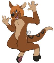  2016 alex_(murnakia) alpha_channel anthro blue_eyes carifoxleopard fur gesture hair hand_gesture kangaroo macropod male mammal marsupial open_mouth orange_hair pawpads simple_background solo spots teeth tongue transparent_background v_sign 