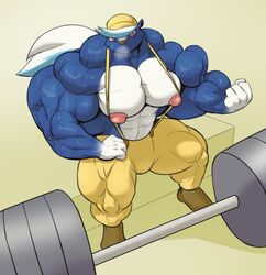  abs animal_crossing anthro biceps big_muscles bodily_fluids clothed clothing flat_cap guzreuef hat headgear headwear hi_res huge_muscles hyper hyper_muscles kicks_(animal_crossing) male mammal mephitid muscular muscular_anthro muscular_male nintendo nipples pecs skunk solo sweat topless weights 