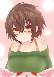  aussa_(yu-gi-oh!) aussa_the_earth_charmer bad_id bad_pixiv_id blush breasts brown_eyes brown_hair bunilla commentary_request duel_monster female glasses large_breasts looking_at_viewer short_hair smile solo upper_body yoosai yu-gi-oh! 