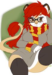  2015 adjusting_glasses anthro clothed clothing digital_media_(artwork) eyewear female gerbil glasses hair hand_on_glasses mammal murid pollo-chan portrait red_hair rodent scarf simple_background smile solo three-quarter_portrait 