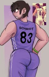  !! 1boy ass ass_focus basketball_uniform big_ass big_butt black_hair bubble_butt butt fat_ass fat_butt five_nights_at_freddy&#039;s five_nights_at_freddy&#039;s_(film) fully_clothed gay huge_ass huge_butt jersey josh_hutcherson male male_only mike_schmidt mixanprixa sfw solo text thick_ass thick_butt 