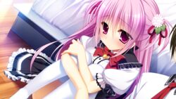  bow front_wing game_cg innocent_girl long_hair midou_konoka nanaca_mai pink_eyes pink_hair seifuku thighhighs 